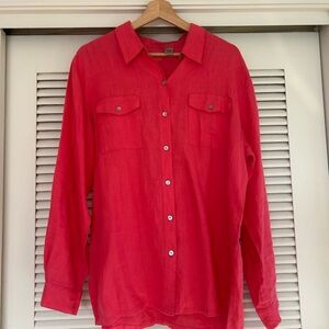Chico's Coral Pink 100% Linen Button-Up Shirt